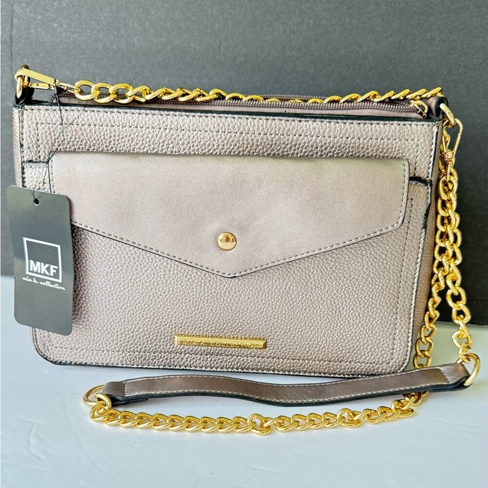 MKF Collection Pewter Crossbody Envelope Clutch Pouch Vegan Leather Crossbody